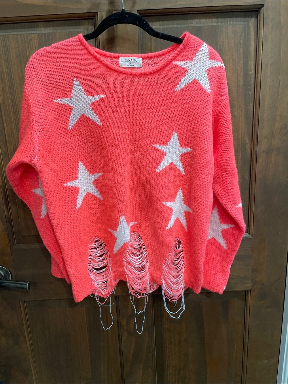 Zenana Outfitters Coral Sweater with Cream Star Pattern